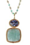 Queens Jewels_Blue Dual-tone Beaded Chain Pendant Necklace _at_Aza_Fashions