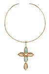 Buy_Queens Jewels_Blue Helen Cross Pendant _Online_at_Aza_Fashions