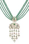 Shop_Queens Jewels_Emerald Green Beads, Pearls Heritage Jadau Necklace And Earrings Set _Online_at_Aza_Fashions