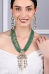 Buy_Queens Jewels_Emerald Green Beads, Pearls Heritage Jadau Necklace And Earrings Set _at_Aza_Fashions