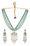 Shop_Queens Jewels_Emerald Green Beads, Pearls Heritage Jadau Necklace And Earrings Set _at_Aza_Fashions