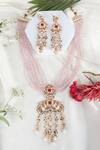 Shop_Queens Jewels_Pink Pearls, Gemstones Royal Jadau Necklace Set _at_Aza_Fashions