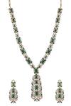 Queens Jewels_Green Emerald Kundan Necklace And Earring Set _Online_at_Aza_Fashions