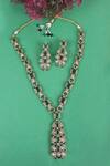 Shop_Queens Jewels_Green Emerald Kundan Necklace And Earring Set _at_Aza_Fashions