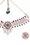 Queens Jewels_Red Gemstones Regal Ruby And Emerald Kundan Choker Set _Online_at_Aza_Fashions
