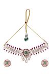 Buy_Queens Jewels_Red Gemstones Regal Ruby And Emerald Kundan Choker Set _Online_at_Aza_Fashions