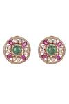 Shop_Queens Jewels_Red Gemstones Regal Ruby And Emerald Kundan Choker Set _Online_at_Aza_Fashions