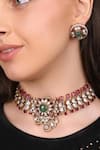 Queens Jewels_Red Gemstones Regal Ruby And Emerald Kundan Choker Set _at_Aza_Fashions
