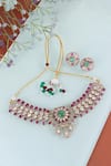 Shop_Queens Jewels_Red Gemstones Regal Ruby And Emerald Kundan Choker Set _at_Aza_Fashions