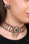 Buy_Queens Jewels_Red Gemstones Regal Ruby And Emerald Kundan Choker Set 