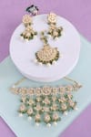 Shop_Queens Jewels_Green Pearls, Stones Royal Layered Kundan Choker Set _at_Aza_Fashions