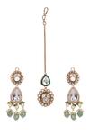 Queens Jewels_Green Stones, Beads Emerald Royale Bridal Kundan Set _Online_at_Aza_Fashions