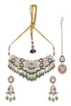 Shop_Queens Jewels_Green Stones, Beads Emerald Royale Bridal Kundan Set _Online_at_Aza_Fashions