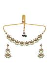 Queens Jewels_Multi Color Crystals, Beads Ariana Kundan Choker Set With Earrings _Online_at_Aza_Fashions