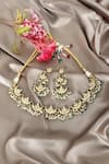 Shop_Queens Jewels_Multi Color Crystals, Beads Ariana Kundan Choker Set With Earrings _at_Aza_Fashions