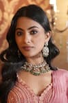 Buy_Queens Jewels_Emerald Green Kundan Polki Choker Set _at_Aza_Fashions