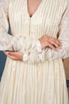 Taro_Cream Cotton V-neck Lurex Anarkali And Pant Set _Online_at_Aza_Fashions