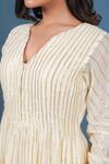 Buy_Taro_Cream Cotton V-neck Lurex Anarkali And Pant Set _Online_at_Aza_Fashions