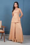 Buy_Taro_Peach Cotton, Lurex Zari Square Neck Beige Golden Kurta Set 