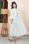 Buy_Taro_Mint Cotton Foil Printing Round Neck Pintuck Kurta And Pant Set _Online_at_Aza_Fashions