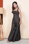 Taro_Black Cotton Square Neck Lurex Kurta And Palazzo Set _Online_at_Aza_Fashions