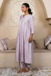 Buy_Taro_Lavender Chanderi, Cotton Split V-neck Kurta Set _at_Aza_Fashions