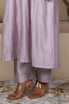 Taro_Lavender Chanderi, Cotton Split V-neck Kurta Set _Online_at_Aza_Fashions