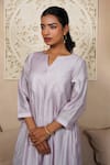 Buy_Taro_Lavender Chanderi, Cotton Split V-neck Kurta Set _Online_at_Aza_Fashions