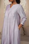 Shop_Taro_Lavender Chanderi, Cotton Split V-neck Kurta Set _Online_at_Aza_Fashions