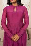 Taro_Burgundy Cotton Keyhole Neck Crushed Anarkali Set _at_Aza_Fashions