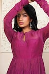 Buy_Taro_Burgundy Cotton Keyhole Neck Crushed Anarkali Set 