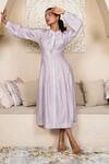 Buy_Taro_Lavender Chanderi Round Neck Cotton Silk Dress _at_Aza_Fashions
