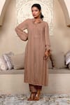 Buy_Taro_Brown Georgette Mandarin Collar Hazelnut Kurta And Pant Set _at_Aza_Fashions