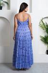 Shop_Taro_Blue Cotton, Chiffon Scoop Neck Water Lily Hand Block Printed Dress _at_Aza_Fashions