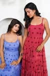 Buy_Taro_Red Cotton Embroidery Scoop Neck Poppy Flower Hand Block Printed Dress _Online_at_Aza_Fashions