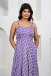 Taro_Purple Cotton, Chiffon Scoop Neck Violet Hand Block Printed Dress _Online_at_Aza_Fashions