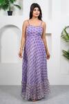 Buy_Taro_Purple Cotton, Chiffon Scoop Neck Violet Hand Block Printed Dress _at_Aza_Fashions