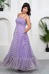 Shop_Taro_Purple Cotton, Chiffon Scoop Neck Violet Hand Block Printed Dress _Online_at_Aza_Fashions