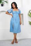 Buy_Taro_Blue Cotton Square Neck Berryblue Dress _at_Aza_Fashions