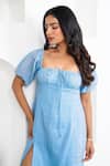 Taro_Blue Cotton Square Neck Berryblue Dress _Online_at_Aza_Fashions