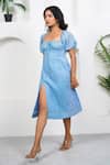 Buy_Taro_Blue Cotton Square Neck Berryblue Dress _Online_at_Aza_Fashions