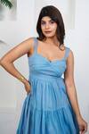 Buy_Taro_Blue Cotton Sweetheart Neck Pacific Dress _Online_at_Aza_Fashions
