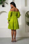 Shop_Taro_Green Cotton Off-shoulder Sheen Dress _at_Aza_Fashions
