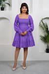 Taro_Lilac Cotton Square Neck Tier Dress _Online_at_Aza_Fashions