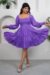 Buy_Taro_Lilac Cotton Square Neck Tier Dress _at_Aza_Fashions