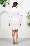 Shop_Taro_White Cotton Embroidery Collared Icy Flamingo Hand Block Printed Dress _at_Aza_Fashions