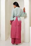 Shop_Taro_Mint Cotton Embroidery Collared Fuscia Co-ord Set _at_Aza_Fashions