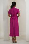 Shop_Taro_Pink Cotton Collared Fuscia Knotted Dress _at_Aza_Fashions