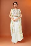 Buy_Samyukta Singhania_Off White Chiffon, Georgette Embroidery Round Neck, Open Blouse And Palazzo Set _at_Aza_Fashions