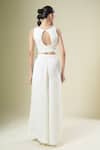 Samyukta Singhania_Off White Chiffon, Georgette Embroidery Round Neck, Open Blouse And Palazzo Set _at_Aza_Fashions